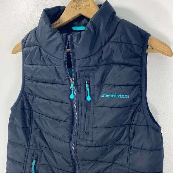 Vineyard Vines Quilted Navy Blue Turquoise Aqua Mountain Weekend Puffer Vest S - Picture 12 of 12